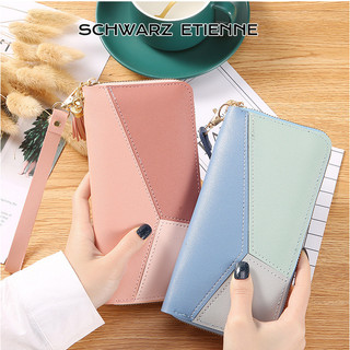 Schwarz ETIENNE Phong cách Hàn Quốc khâu thiết kế màu sắc tương phản thời trang giản dị kiểu dáng ví dài