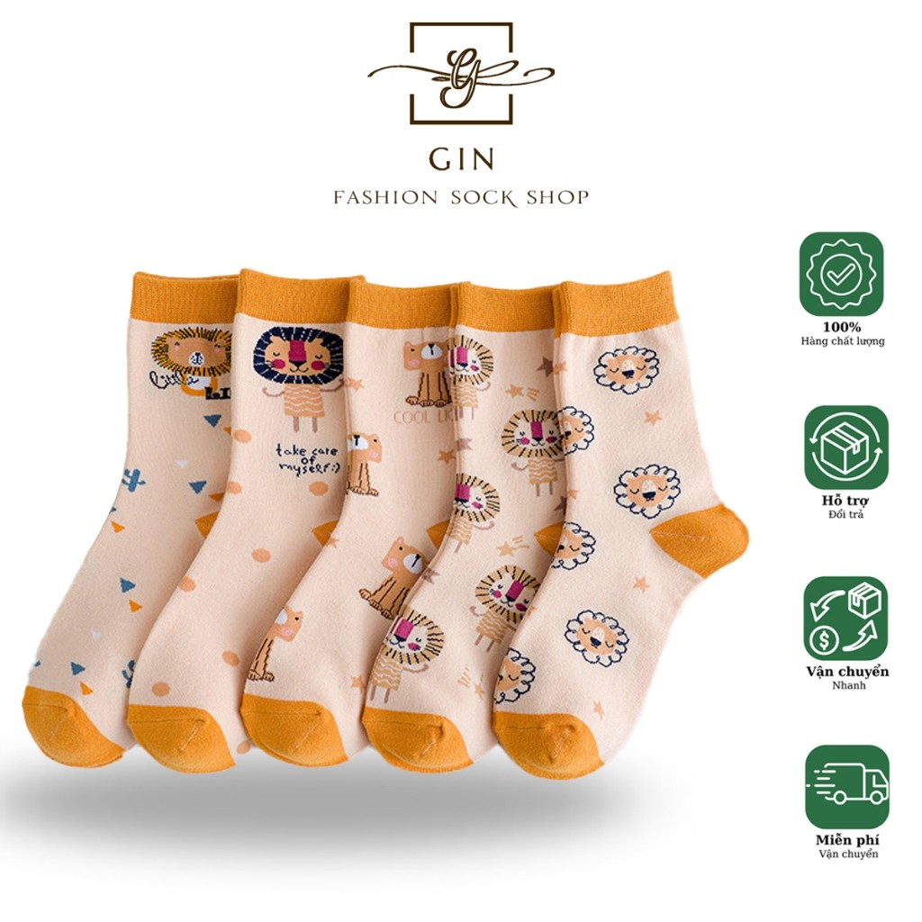 GIN - Tất vớ Nữ cao cổ dày dặn ấm áp chất xịn chống mồ hôi chân chủ đề Sư tử [CD.08-08]