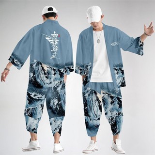 Bộ đồ hai mảnh XXS-5XL Áo len Cardigan dáng rộng Nhật Bản Nam Nữ Cosplay Yukata Quần áo Bông tai Kẹp Samurai Kimono + Bộ quần