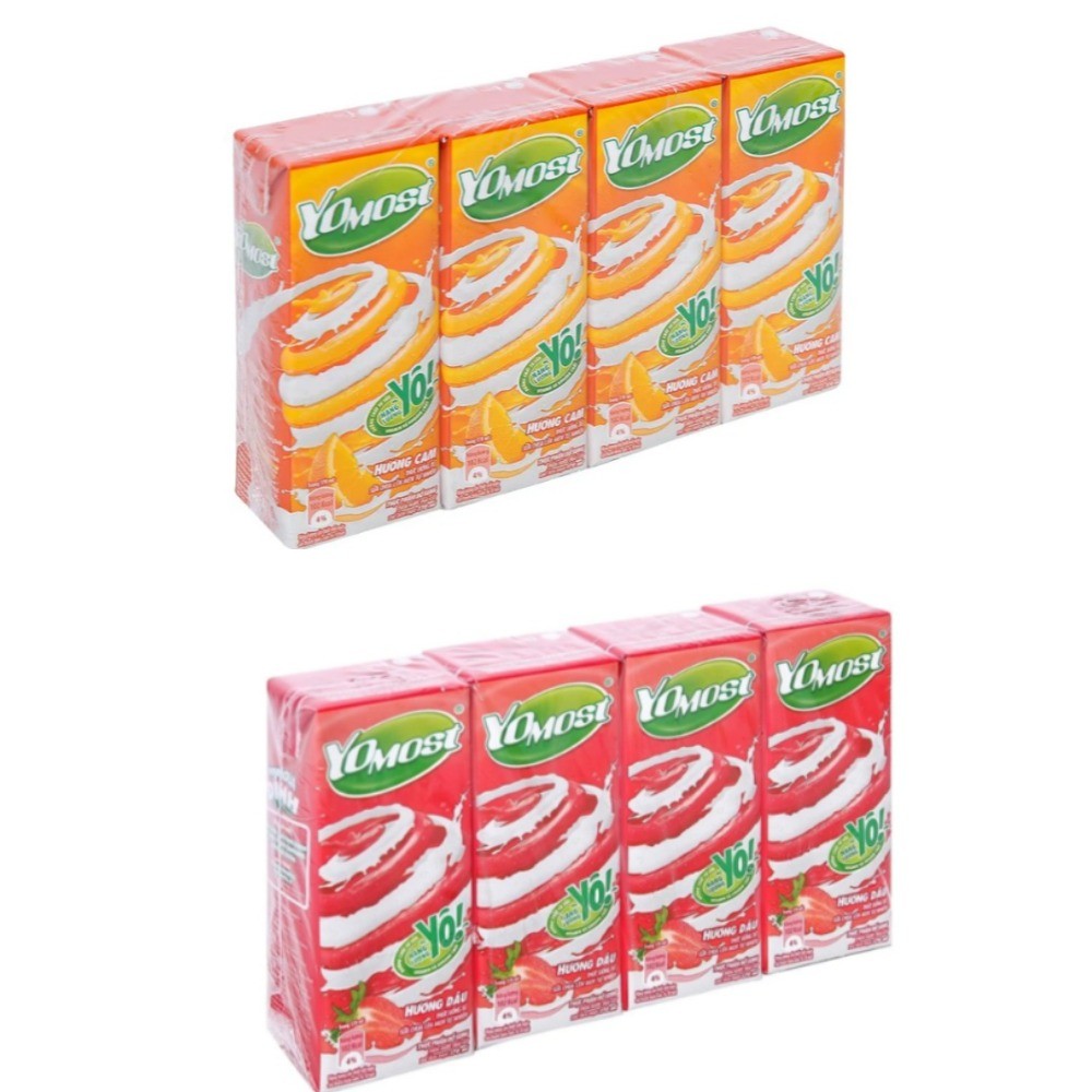 Lốc 4 hộp Sữa Chua Lên Men Tự Nhiên Yomost Dâu/Cam/Hương Lựu/Bạc Hà-Việt Quất (190ml/Hộp) | Bách Hoá