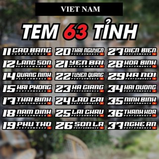 Tem 63 Tỉnh Thành Việt Nam, Tem Dán Xe, Chất Liệu Decal Cao Cấp, Chống Nước