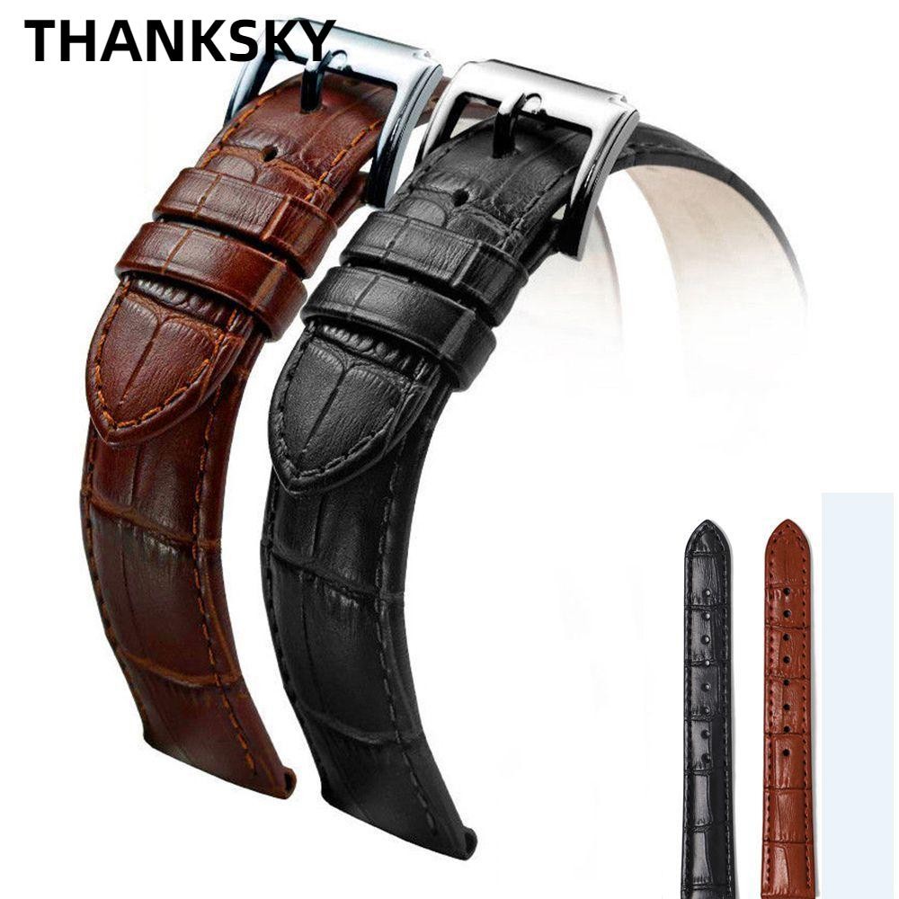 CẢM ƠN 16mm 20mm 22mm Dây đeo đồng hồ Vintage Da thật Khóa thép Thắt lưng thể thao