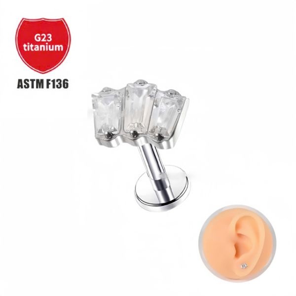 [Titanium F136] Khuyên tai đính đá đơn giản -  - không gây kích ứng