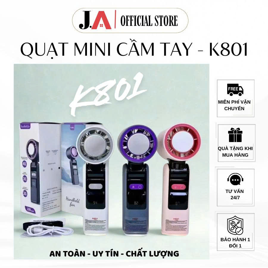 Quạt Mini Cầm Tay K801 - Pin 4000mAh, Màn Hình LED 5 Chế Độ Gió, Gấp Gọn Tiện Lợi, Chế Độ Sò Lạnh, Q