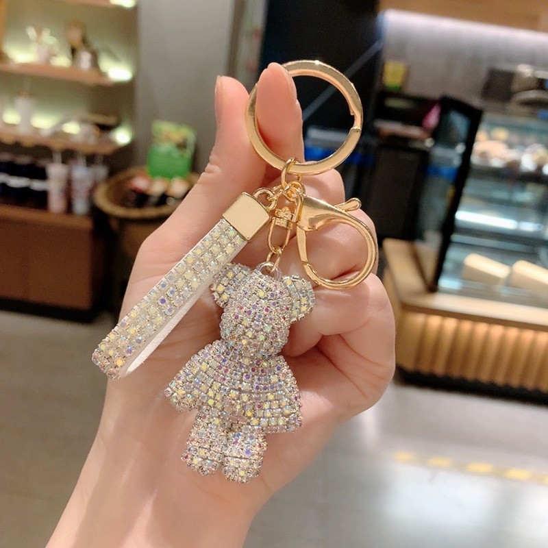 Móc khóa hình chú gấu đính đá phong cách dễ thương