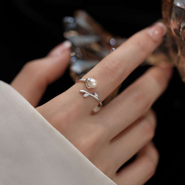 Men and Women Rings Silver Rings Silver Silver Rings Nhẫn Ngọc Trai Tự Nhiên Bạc 925 Phù Hợp Với Phụ