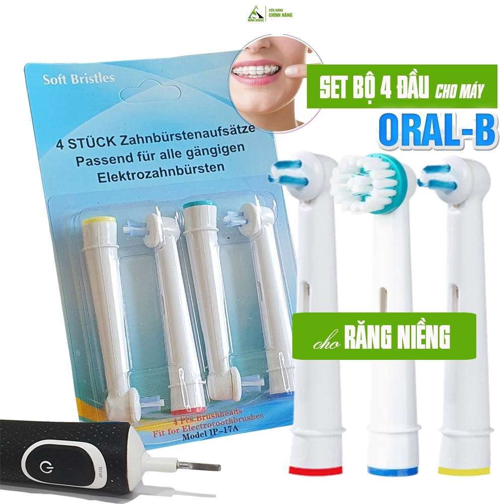 Dành cho máy Oral B Braun răng niềng, IP-17A, OD-17A, bộ 4 đầu bàn chải đánh răng điện Minh House