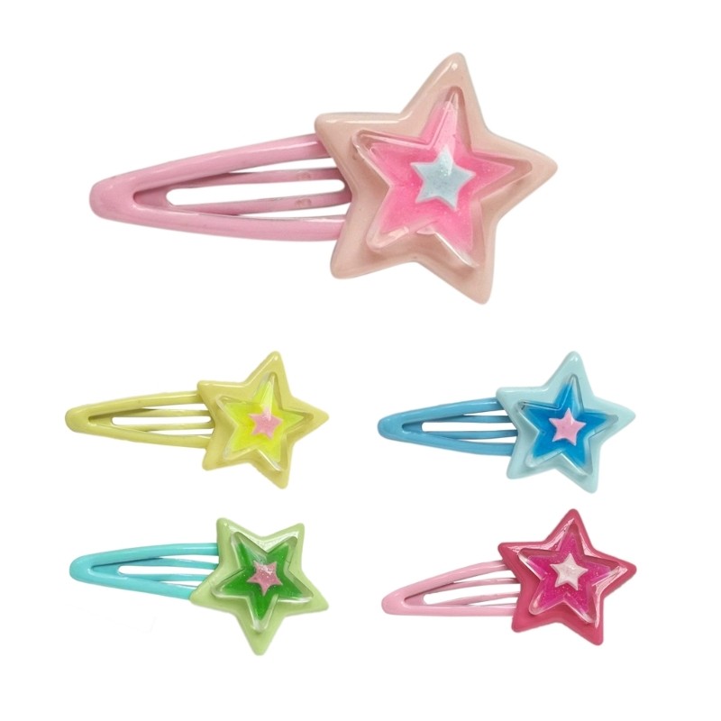 HO Snap Clip Star Y2K-Style Color Block Mini Kẹp Tóc Dễ Thương Snap Clip Y2K-girl