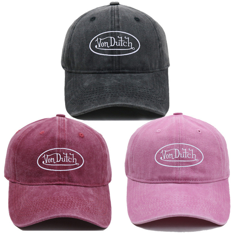 Mũ bóng chày thêu VON DUTCH mới, Mũ lưỡi vịt mềm cổ điển đã giặt và già, Thời trang và hợp thời tran