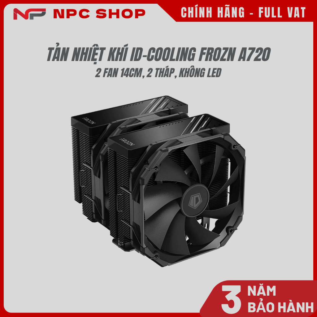 Tản nhiệt khí ID-Cooling FROZN A720 | 2 fan 14cm, 2 tháp, không led - Hàng Chính Hãng