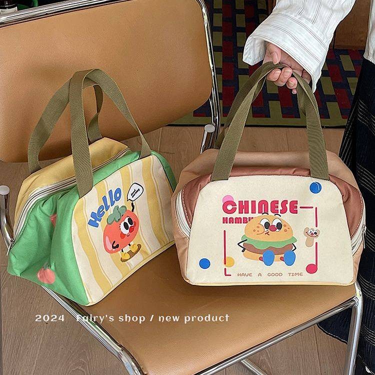 Cute Lunch Box Bag Handheld Double Deck Thermal Bag Waterproof Student Lunch Bag Large Capacity Lunc