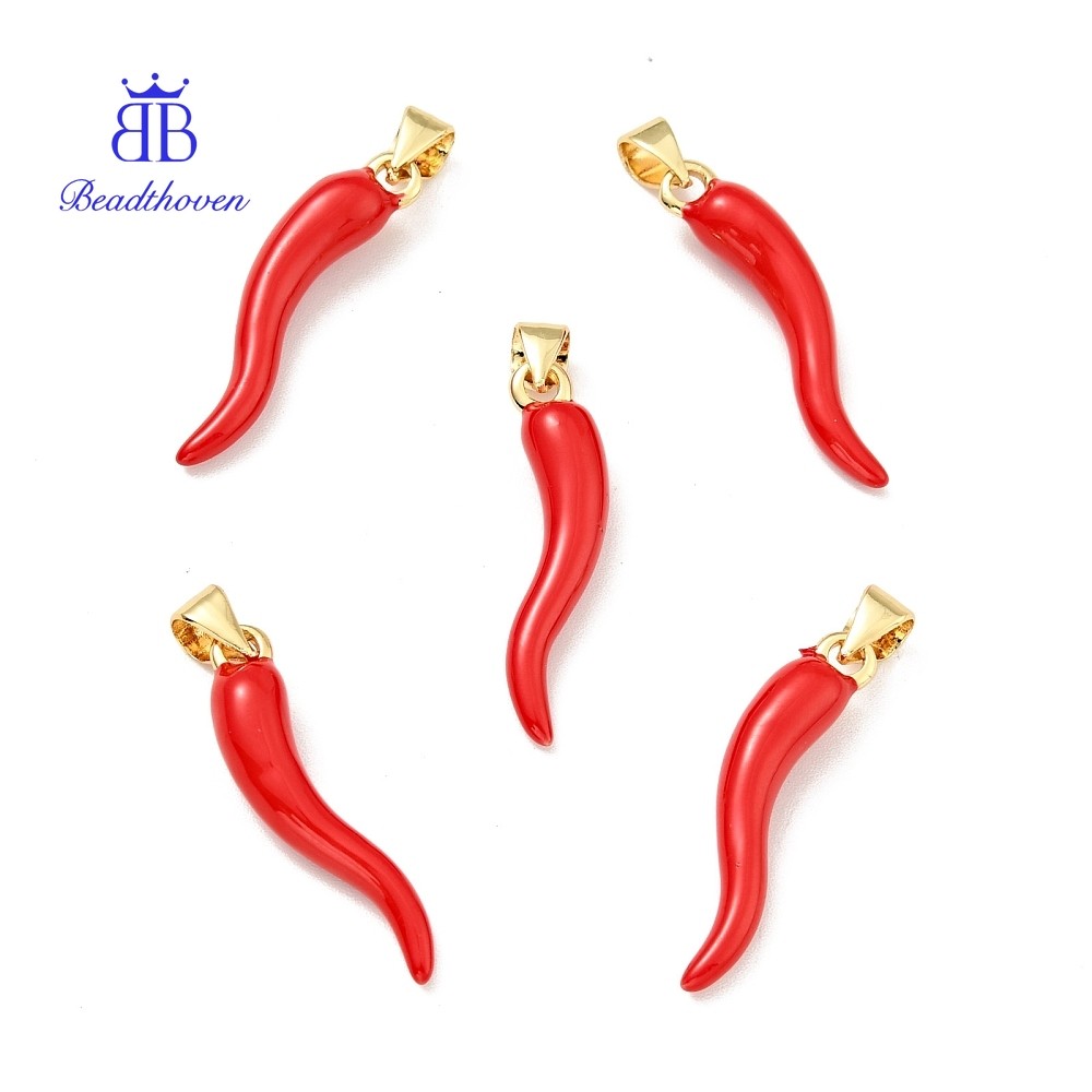 Mặt Dây Chuyền Đồng Thau Cadmium Free, Thiết Kế Horn Of Plenty Cornicello Vàng, Size 26,5x6,5x5,5mm