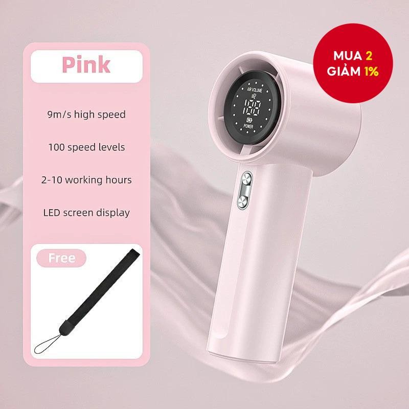 Quạt cầm tay tốc độ cao S001 100 tốc độ hiển thị kỹ thuật số USB sạc lại mini ngoài trời (Màu hồng S