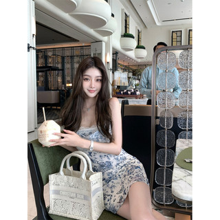 Đầm không tay in hoa sang trọng Váy Mini mông gợi cảm