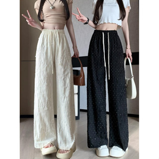 Quần Suông Nữ Dáng Dài Ống Rộng Cạp Chun Vải Đũi Xước Rách Cá Tính, Đính Đá Thời Trang Sugal QUAN NU 094V4