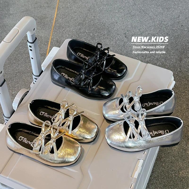 Mùa Thu 2024 Mới Trẻ Em Giày Da Cho Bé Gái Thời Trang Phong Cách Công Chúa Đế Mềm Ngọt Ngào Nơ Nhảy Múa Đa Năng Đảng Giày