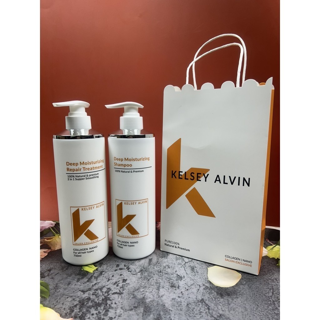 Bộ gội xả  Kelsey Alvin Collagen Nano 750ml phục hồi kích mọc tóc , sạch gàu hương nước hoa