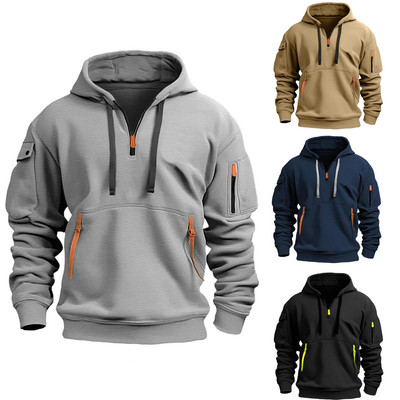 S-5xl Áo Hoodie nam Mỹ màu trơn Dây kéo nhiều túi Áo khoác thể thao ngoài trời thông thường BEFOYI SX187