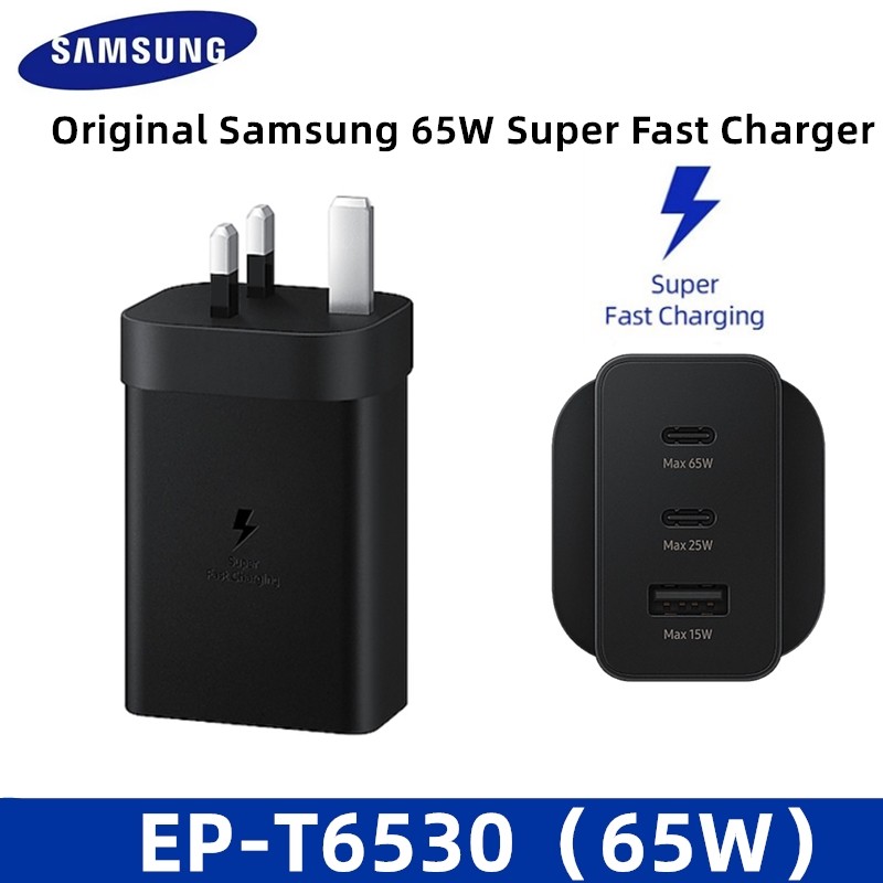 Samsung 65W USB C Bộ Chuyển Đổi Nguồn 3 Cổng Sạc Siêu Nhanh UK Cắm Loại C Sạc Tường Cho Samsung Gala