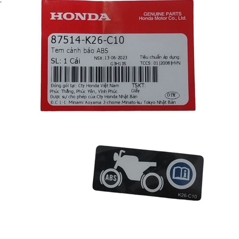 TEM CẢNH BÁO ABS VARIO 160  , VARIO 125 ĐỜI 2023, CLICK 160 , AIR BLADE 160 , SH 150 , SH 160