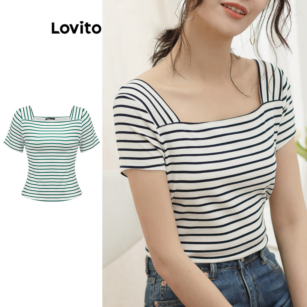 Lovito Áo thun sọc ngang thanh lịch cho nữ LNL44183(Nhiều màu)