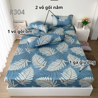 Bộ ga giường thun lạnh 4 món R304 in 3D REE Bedding đủ size drap trải nệm