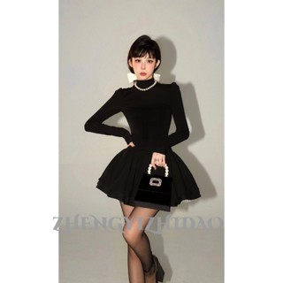 Zhengyizhidao Váy đen Đầm công chúa Váy bong bóng nửa cổ bên trong dành cho nữ