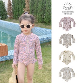 Đồ bơi một mảnh dài tay hoa cho bé gái - Đồ bơi chống nắng khô nhanh