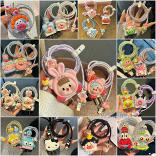 Ốp Sạc 5 Bộ Cho iPhone 18W / 20W Sáng Tạo Dễ Thương Loopy Hello Kitty Kirby Melody Môi Dày Biểu Hiện Bảo Vệ Sạc Dòng Dữ Liệu Xoắn Ốc Bọc Cáp Cắn Bìa Mềm