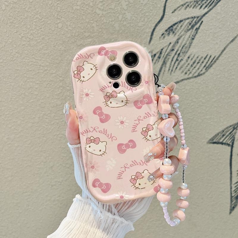 Vỏ Dây Xích Hello Kitty Dễ Thương Cho Samsung Galaxy A06 A25 A10 A11 A31 A51 A71 A21S A50 A30S A20 A30 A32 A52 A02 A02S A22 A03 Vỏ Điện Thoại Sanrio Vòng Tay Trái Tim Tình Yêu