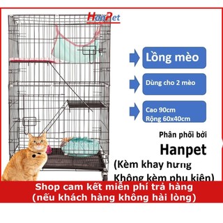  Chuồng mèo 3 tầng to đẹp giá rẻ bằng sắt thép sơn tĩnh điện có khay nhựa nhiều màu nuôi 2 con cao 90cm size S 