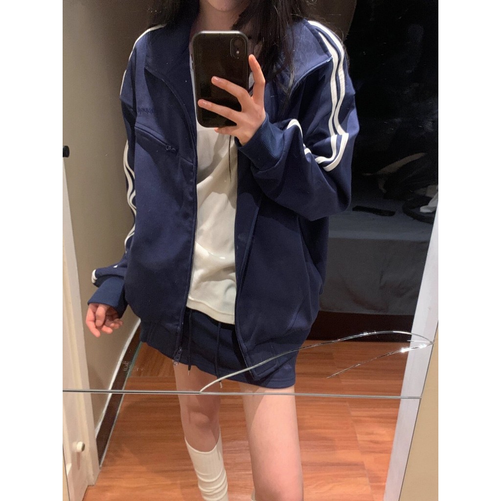 Bán Nóng! F & X áo khoác cá tính Áo len dây kéo hai thanh Áo Khoác Cardigan thể thao rộng rãi Kiểu dáng Mỹ mùa xuân thu mẫu cặp đôi thương hiệu thời trang áo khoác nữ