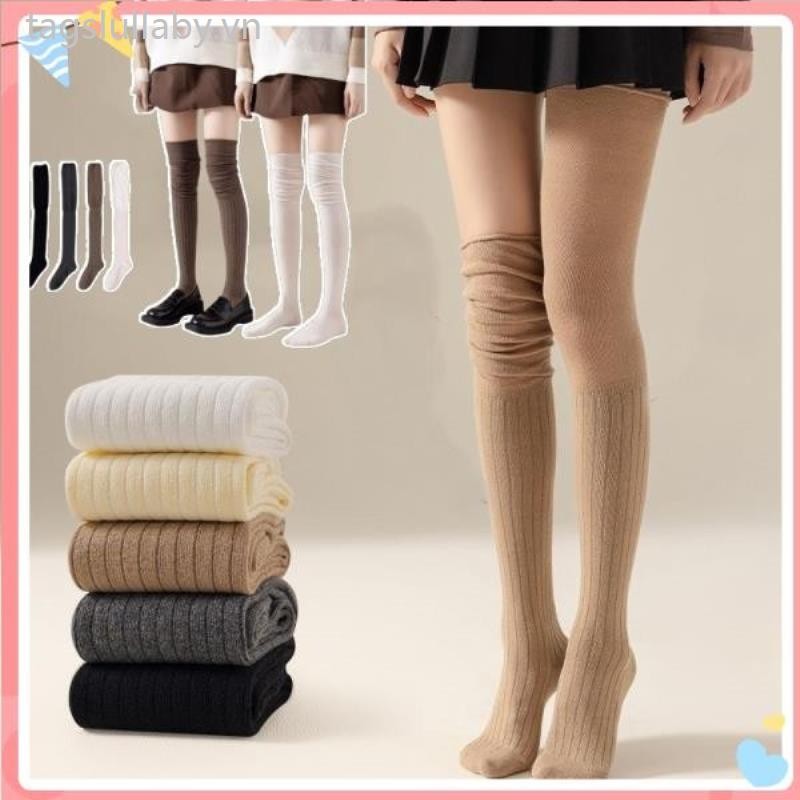 Vớ Dài Qua Gối Màu Trơn Phong Cách Nhật Bản Dày Mùa Thu Đông Sữa Trắng Vớ Nữ Mỏng Thoáng Khí Dài Đa 