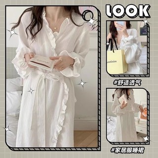 Váy Ngủ Thường Ngày Bộ Đồ Ngủ Nữ Phong Cách Mới Phiên Bản Hàn Quốc Đơn Giản Ngọt Xù Dài Tay Váy Ngủ Giữa Chiều Dài Thoải Mái Nhà