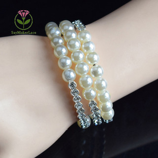 [Saymakerlace] Vòng tay ngọc trai giả pha lê thanh lịch Vòng tay ngọc trai co giãn nhiều lớp Vòng tay ngọc trai dành cho nữ Quà tặng trang sức cô dâu