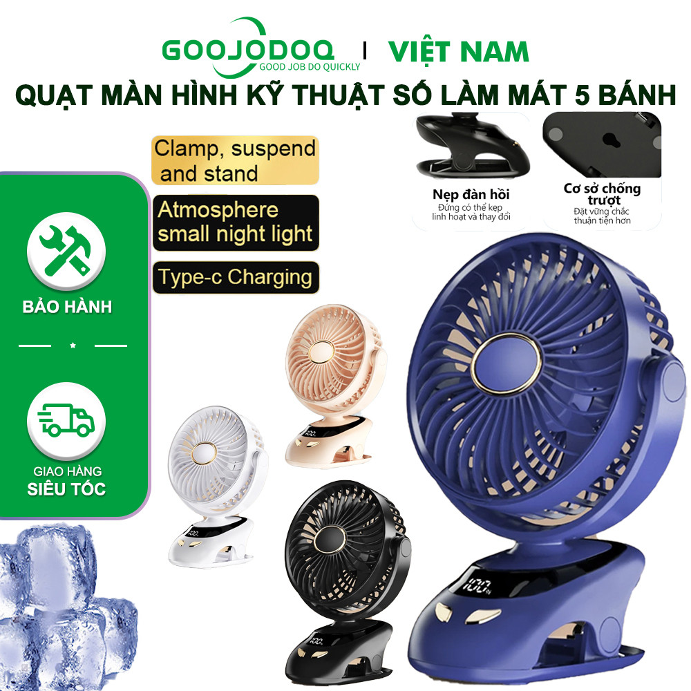 Quạt USB Goojodoq 3000MAh Bàn Xoay Mini Kẹp Di Động Màn Hình LED Di Động 5tốc độ Bảo Hành Chính Hãng