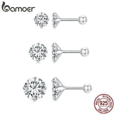 Bamoer 925 Sterling Sliver Studs Bông Tai Đơn Giản Và Thanh Lịch Zircon Sáng Trang Sức Quà Tặng Cho Nữ