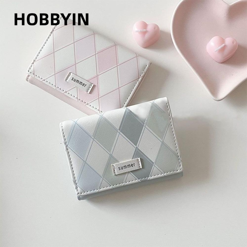 HOBBYIN Ví Đựng Thẻ Tín Dụng In Họa Tiết Caro Màu Xanh Dương Phong Cách Hàn Quốc Cho Nữ