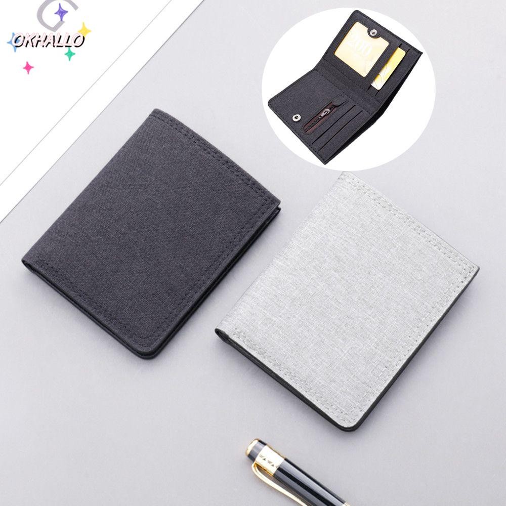 OKHALLO ❈ ✧ Ví ngắn nam gấp Ví nhỏ đựng thẻ vải Canvas nhỏ