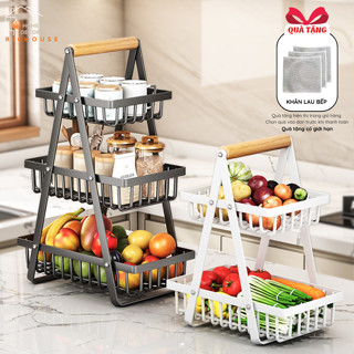 Kệ Đựng Đồ Nhà Bếp Đa Năng 3 Tầng, Giỏ Đựng Gia Vị, Trái Cây, Decor Đa Năng Thép Cacbon Cao Cấp