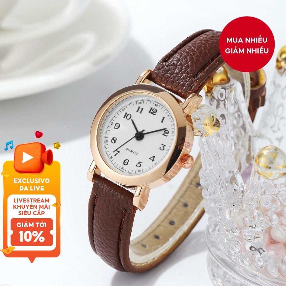 Đồng hồ thạch anh mặt nhỏ Số Ả Rập Dây da hợp thời trang Phụ nữ thanh lịch