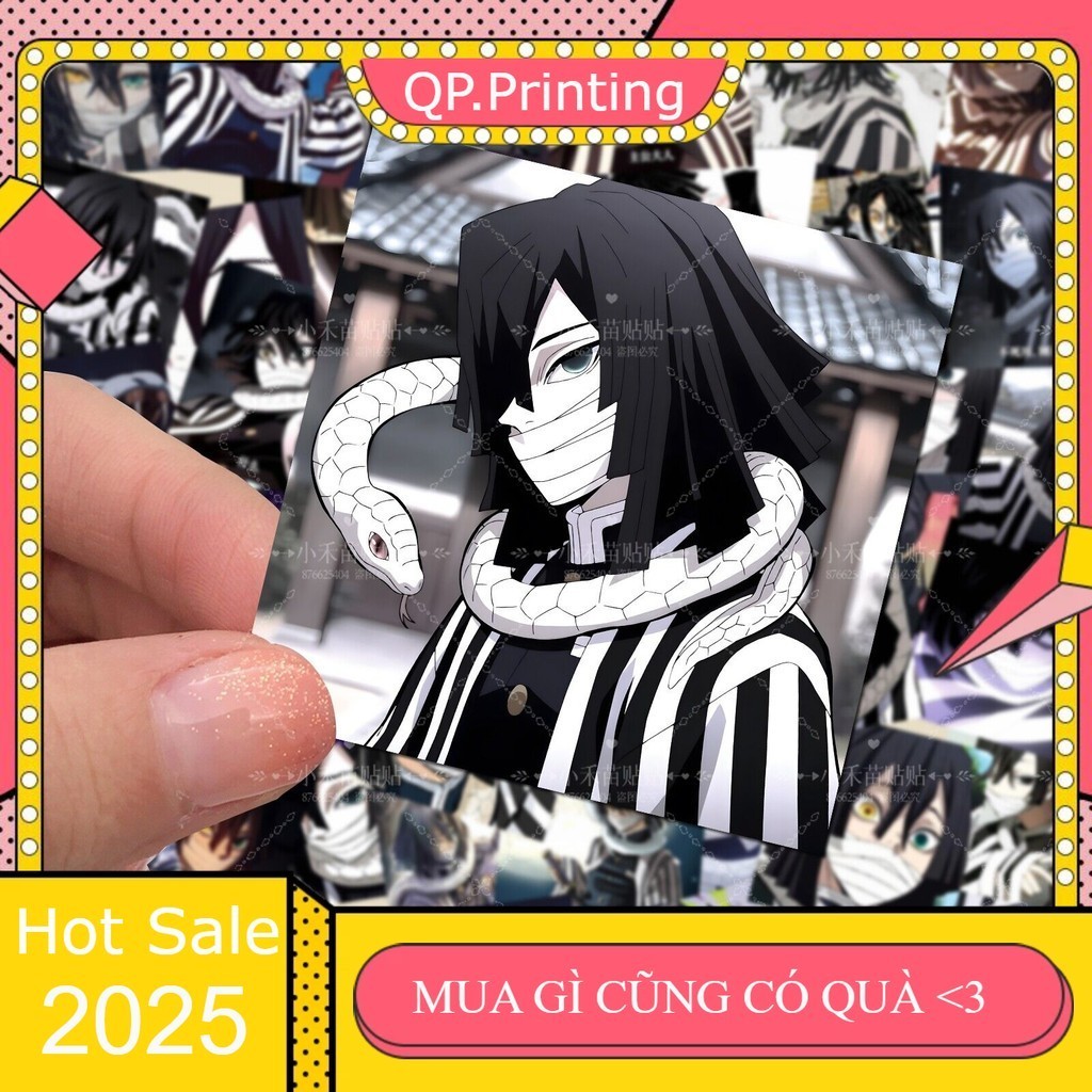 Set 118 Sticker Demon Slayer: Kimetsu no Yaiba - Xà trụ Obanai Iguro dán laptop, vali,.....