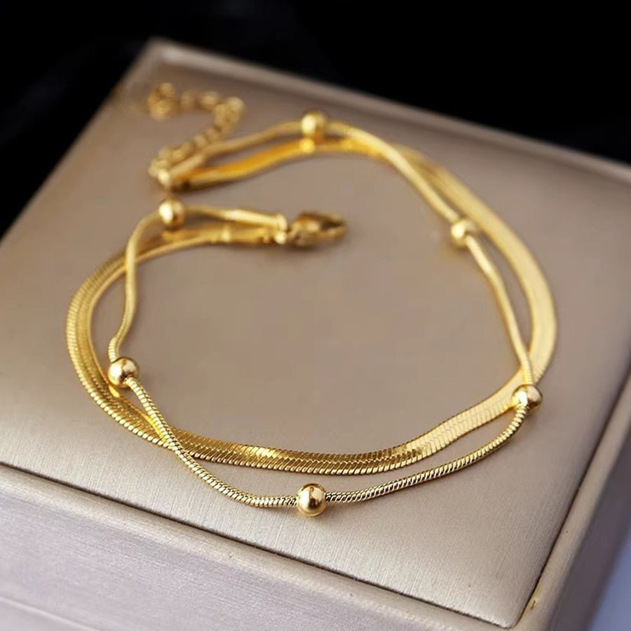 Thời Trang Hai Lớp Vòng Chân Nữ Thanh Lịch Tối Giản Dây Xích Chân Trang Sức 1Pc