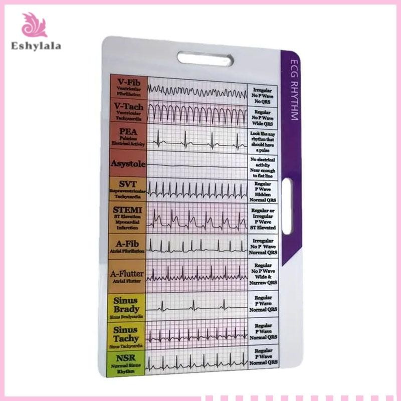 Eshylala ECG / EKG Rhythm Pocket Card Thiết kế hai mặt EKG Rhythm Giải thích Huy hiệu Thẻ ECG Rate P