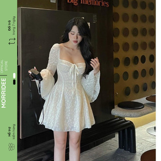 Đầm Ren Họa Tiết Hoa Mai Thiết Kế MR592 Tay Loe Sang Chảnh Dự Tiệc