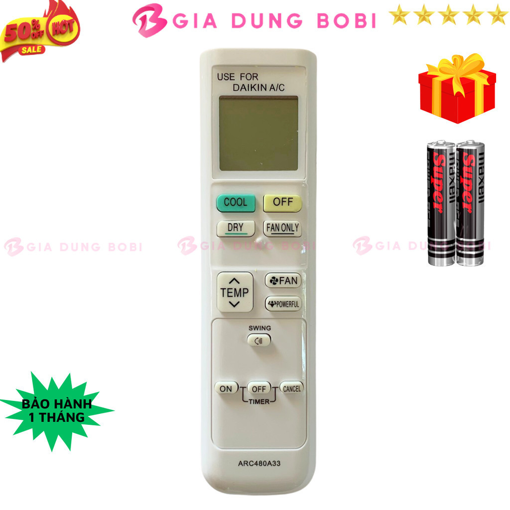 Điều khiển điều hoà DAIKIN Mã 09 ARC480A33 remote máy lạnh DAIKIN - tặng pin - Gia Dụng Bo Bi