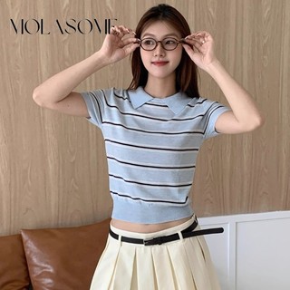 MOLASOME Áo Sơ Mi Polo Nữ 2025 Tay Ngắn Cổ Vuông Sọc Thời Trang Ngọt Ngào