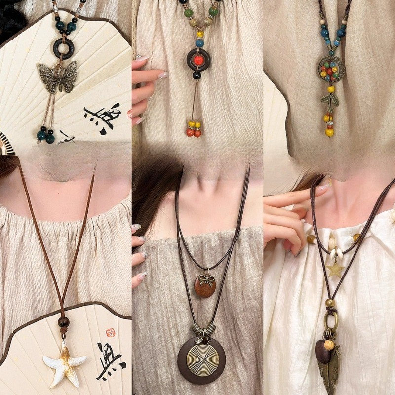 Vòng cổ nữ Bohemian Phong cách mới Vòng cổ lá cổ điển