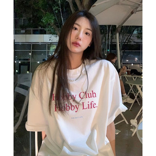 Phong Cách Hàn Quốc Ngọt Ngào Muối Mát Trắng Áo Thun Nữ Mùa Hè In Chữ Rời Giảm Béo Laid-Back Phong Cách Nửa Tay Top Ins
