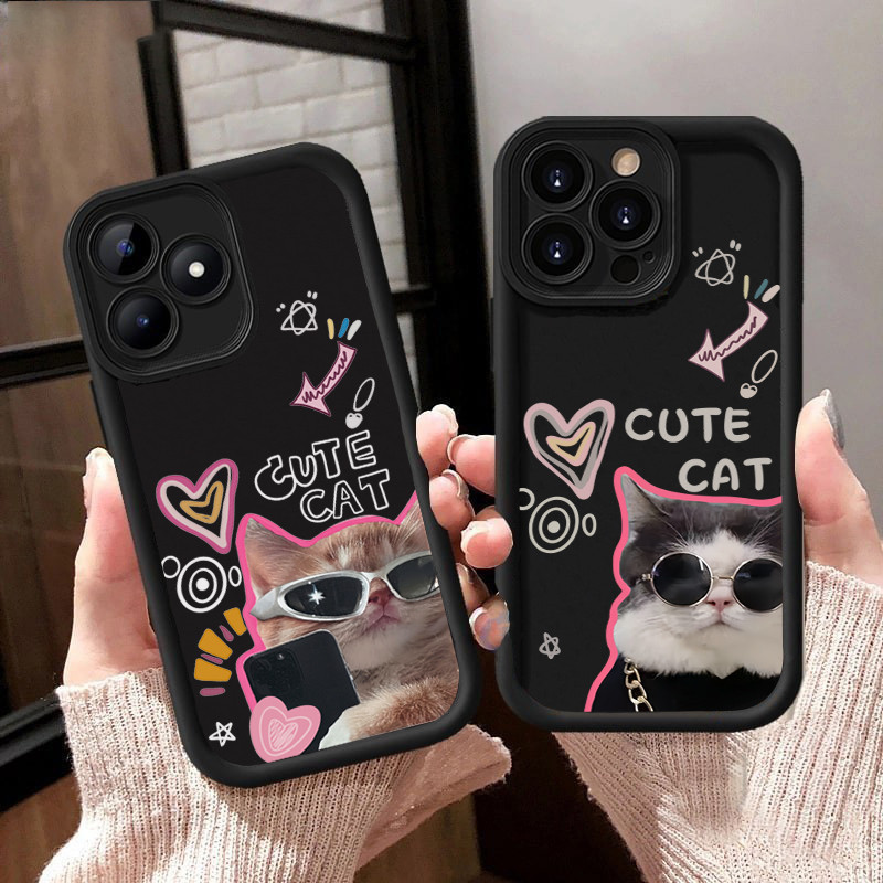 Ốp Lưng Cho Xiaomi Redmi Note 13 11 12 Pro Plus 5G Turbo 3 12S 11S 10S 10 9S 9 Pro Redmi 12 13 12C 10C 13C Kính Mát Hoạt Hình Mèo Graffiti Trái Tim Yêu Cặp Đôi Vỏ Silicon Mờ